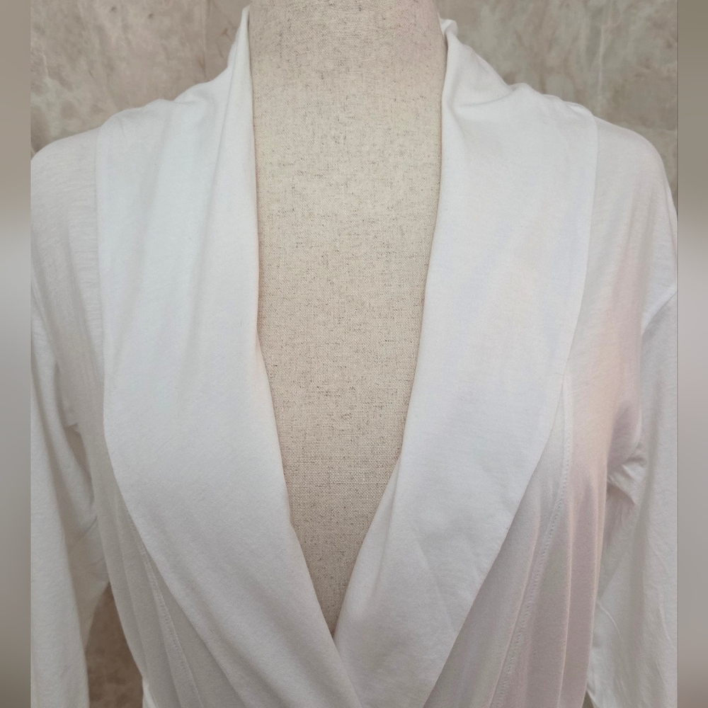 Skin Organic Pima Cotton White Belted Shawl Collar Robe Size 1 NWT Luxury Lounge - Picture 2 of 10